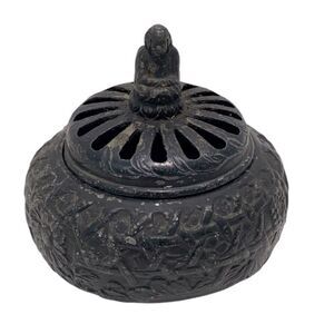 Antique Vantine's Black Carved Incense Holder with Figurine Nunbered 1200